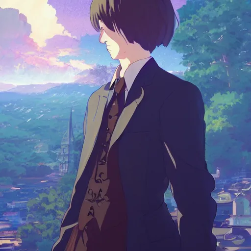 Image similar to sir reverend minister thomas bayes floating in statistics, poster art by makoto shinkai, featured on pixiv, environmental art, official art, anime, movie poster