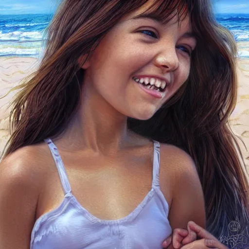 Image similar to portrait of a happy family at the beach, photo, realistic, smooth face, perfect eyes, wide angle, sharp focus, 8 k high definition, insanely detailed, intricate, elegant, art by artgerm