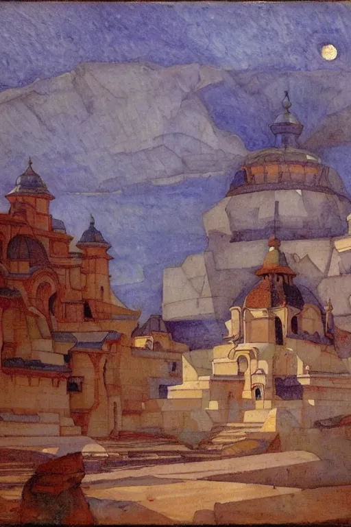 Image similar to ancient city by the sea by Annie Swynnerton and Nicholas Roerich, strong dramatic cinematic lighting , ornate architecture, lost civilizations, smooth, sharp focus, extremely detailed