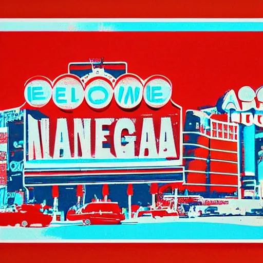 Image similar to a screen print of a photo of las vegas in style of andy warhol