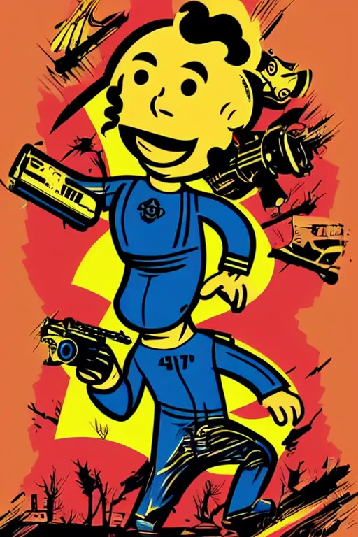 Image similar to fallout 7 6 retro futurist illustration art by butcher billy, sticker, colorful, illustration, highly detailed, simple, smooth and clean vector curves, no jagged lines, vector art, smooth andy warhol style