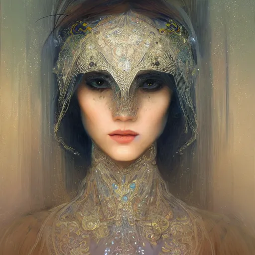 Image similar to portrait of a humanoid robot wearing a veil, mystic, mystical, intricate, headshot, highly detailed, digital painting, artstation, concept art, sharp focus, cinematic lighting, digital painting, art by artgerm and greg rutkowski, alphonse mucha, cgsociety