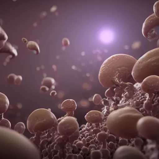 Prompt: a breathtaking view of micro - biology, we see cells splitting and macrophages consuming virus ', beautiful lighting, very high detail, subtle volumetric lighting, sub - surface scattering, arnold render, dof, zeiss 2 0 mm,