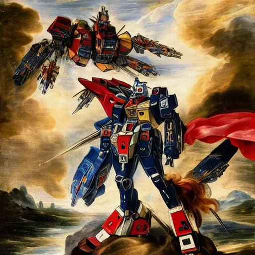 Image similar to peter paul rubens as consequences of wars with mecha gundam invited, random content position, delete duplicate content, photorealistic details content, human face content detailed, incrinate, masterpiece, ultra detailed human structures.