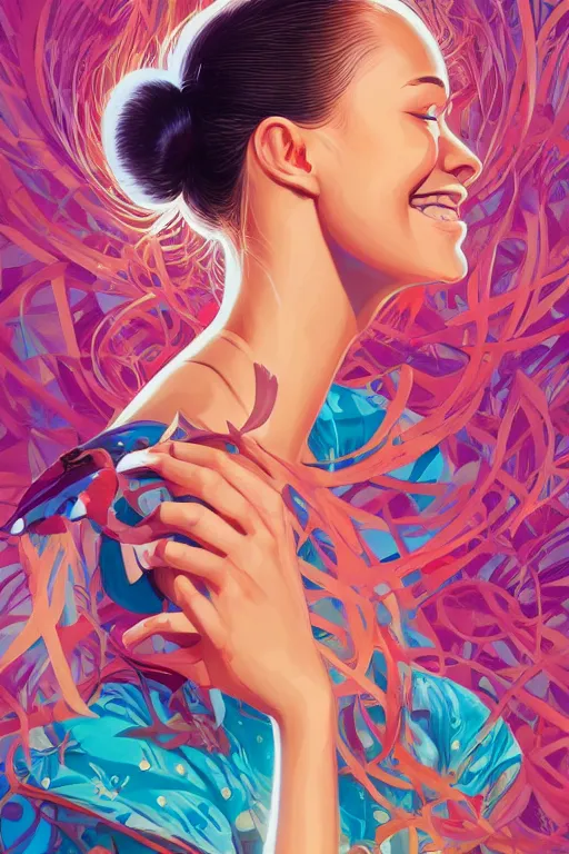 Image similar to a beautiful young girl smiling, Tristan Eaton, victo ngai, artgerm, RHADS, ross draws