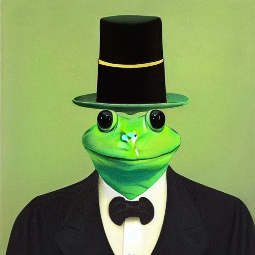 Image similar to frog wearing 🎩 by René Magritte, detailed, 4k