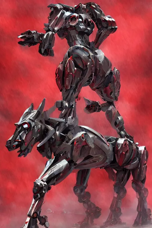 Image similar to red anthro mecha horse by Akira Saito, orante, intrinse details, insamely detailed, complex bur elegant, organic, muscles and fibers, photorealistic, 4k, artstation, 8k