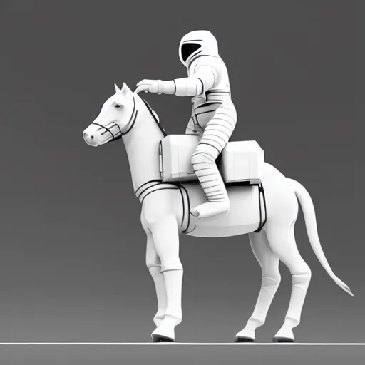 Prompt: an astronaut standing on the ground and a small trippy aggressive centaur standing on that poor standing on all fours astronaut, trying to ride it, the horse is on his shoulders, minimalist style, 3 d render, isometry