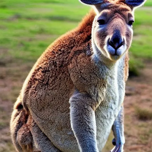 Image similar to dwayne the rock johnson's face on the body of a kangaroo