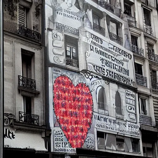 Image similar to a giant poster in 1 9 7 0 s paris that says herz inside a huge heart hq photo