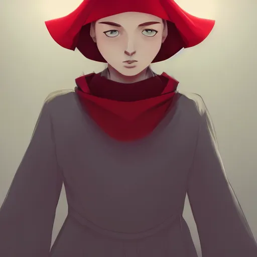 Image similar to offred june from handmaids tale, dystopian town, gloomy weather, ambient lighting, 4k, anime key visual, lois van baarle, ilya kuvshinov, rossdraws, artstation