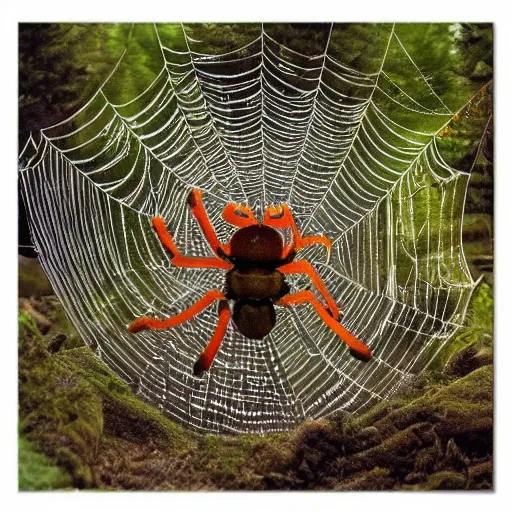 Image similar to ancient wise spider web king of the forest iridiescent