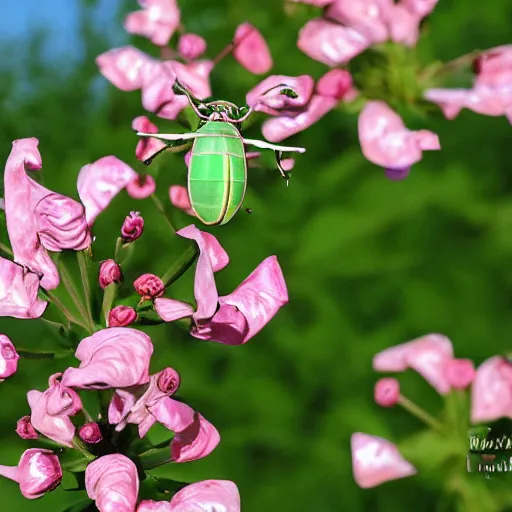 Image similar to rose chafer as a drone creating turbulence above flowers