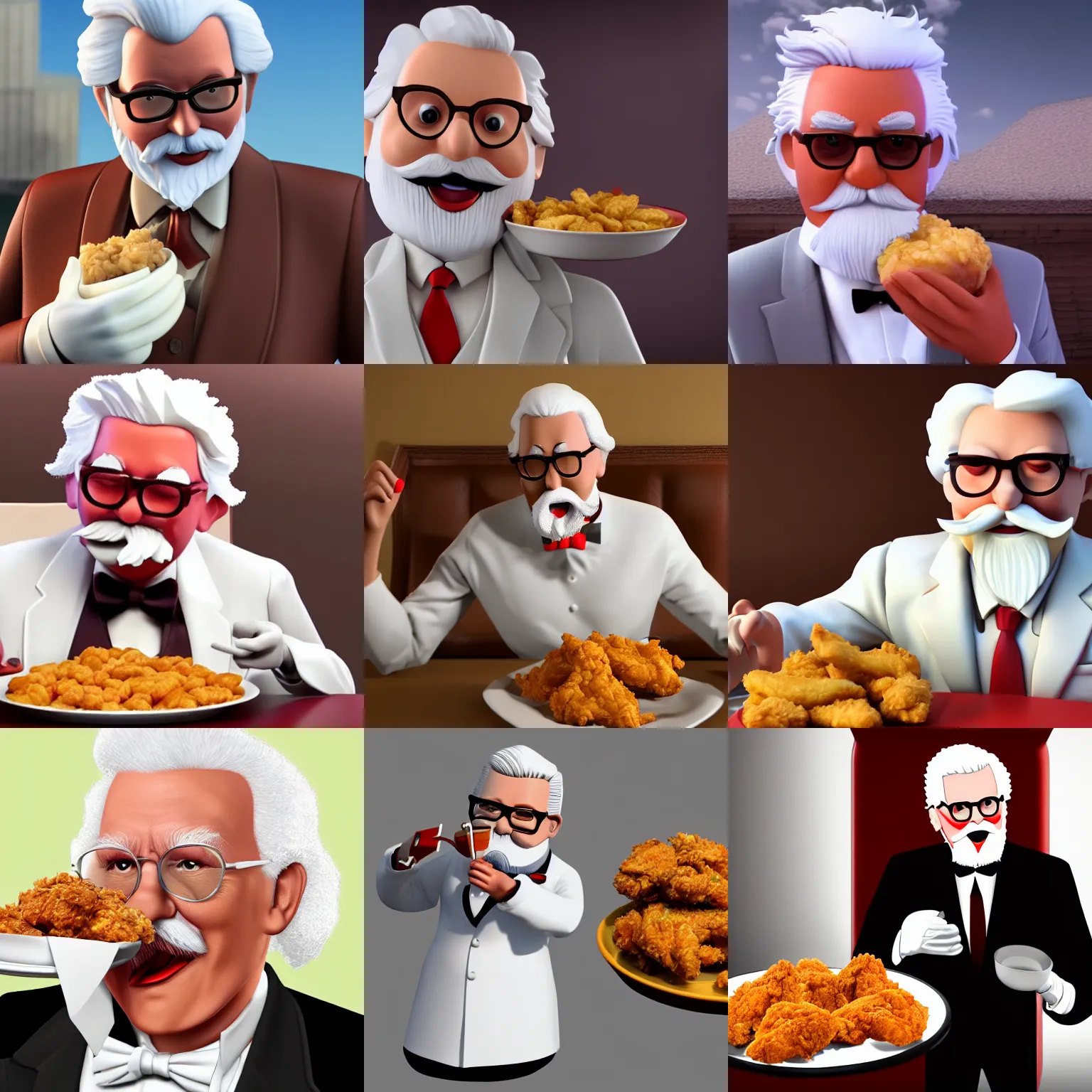 Prompt: colonel sanders eating fried chicken 8 k high definition octave render