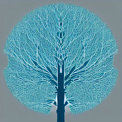 Prompt: simple tree fractal, cyan and white