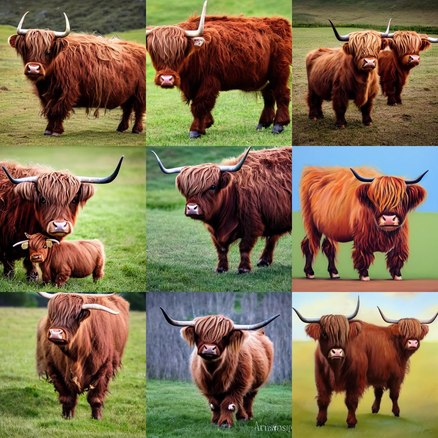 Prompt: a highland cow, baby cow, calf, young, trending on arstation