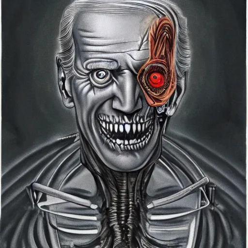 Image similar to anatomical diagram of Joe Biden cenobite, by H.R. Giger and Stephen Gammell and Greg Rutkowski