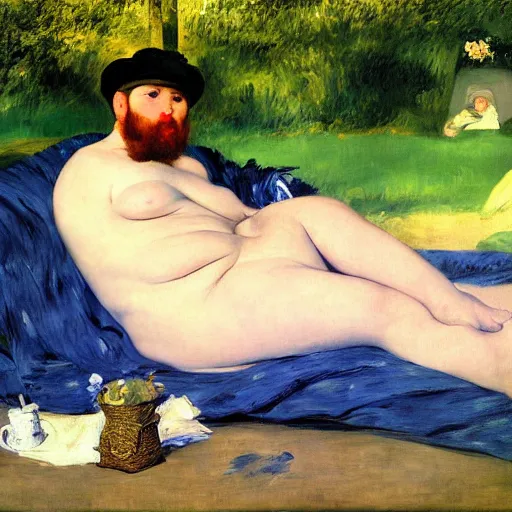 Prompt: my large son, outdoor scene, early night, oil painting, style of manet, hyperrealistic