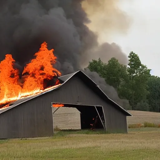 Image similar to a small barn engulfed in flames