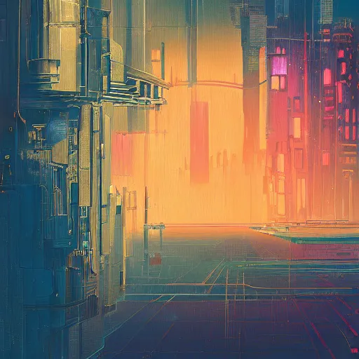 Image similar to 4 0 1 1 6 7 1 9 2 4 a graph style gauche impasto, sad, steampunk, cyberpunk art by james gilleard, city depth of field, cgsociety, retrofuturism, synthwave, retrowave, outrun, paint, high detail.