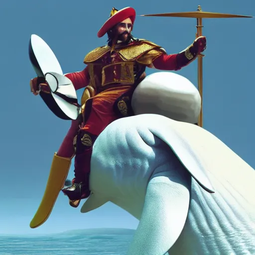 Prompt: Conquistador on Saturn riding a beluga whale, hyper-realistic, cinematic, 4k, render