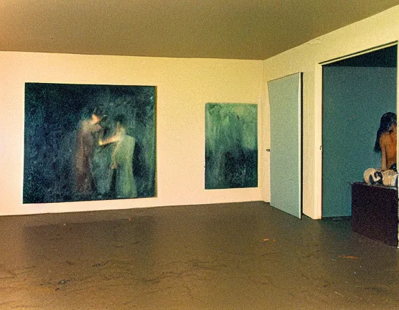 Image similar to medium size room with figure film still 1 9 9 2 industrial impressionism