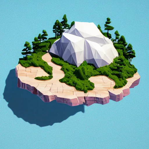 Image similar to a floating island on an aquatic environment isometric art, lago de sorapis landscape, low poly art, game art, artstation, 3D render, high detail, cgsociety, octane render