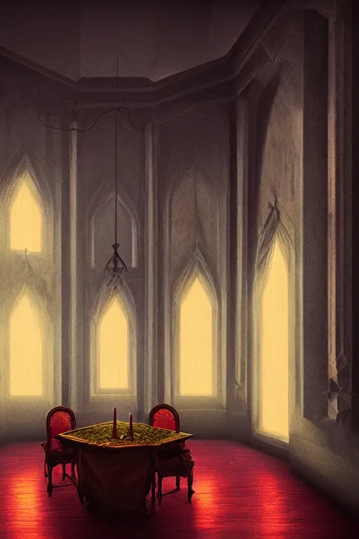 Prompt: a matte painting gothic parlor room and flickering candles by alena aenami