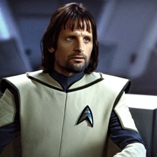 Image similar to Aragorn in Star Trek uniform is the captain of the starship Enterprise in the new Star Trek movie