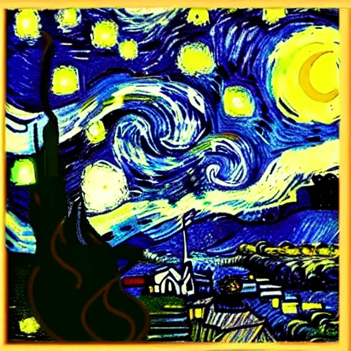 Image similar to portrait of astronaut, starry night in background, by van gogh