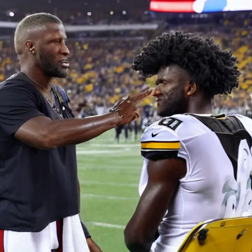 Prompt: nfl antonio brown receiving therapy from professional for mental illness real life, 8 k, 4 k uhd, realistic, hyper realistic, super detailed, very detailed, detailed