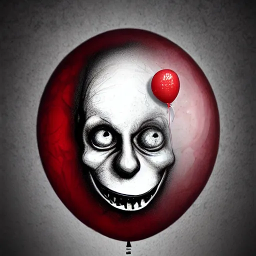 Image similar to surrealism grunge cartoon portrait sketch of a flower inside a balloon with a wide smile and a red balloon by - michael karcz, loony toons style, freddy krueger style, horror theme, detailed, elegant, intricate