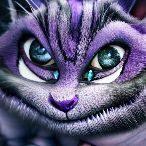 Image similar to full body pose, hyperrealistic photograph of the cheshire cat, dim volumetric lighting, 8 k, octane beautifully detailed render, extremely hyper detailed, intricate, epic composition, cinematic lighting, masterpiece, trending on artstation, very very detailed, stunning, hdr, smooth, sharp focus, high resolution, award, winning photo, dslr, 5 0 mm