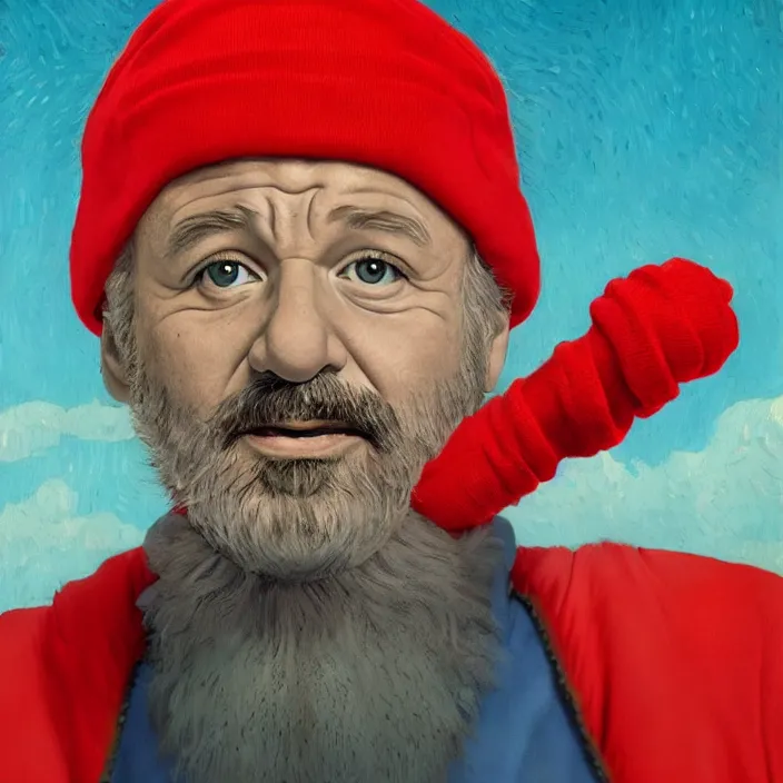 Image similar to portrait of bill murray as steve zissou, painting in the style of Wes Anderson. intricate artwork. by Van Gogh. octane render, trending on artstation, greg rutkowski very coherent symmetrical artwork. cinematic, high detail, octane render, 8k, iridescent accents