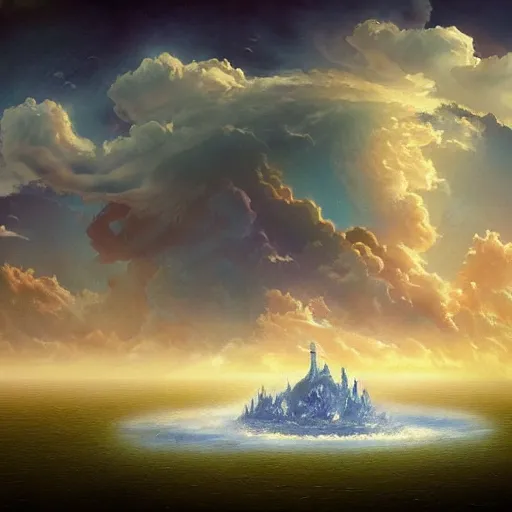 Image similar to the floating fairy island, clouds, High detail,art station