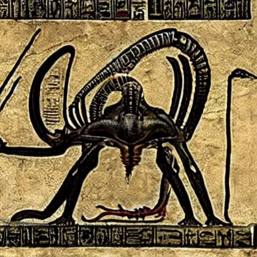 Image similar to ancient egyptian art of xenomorph giger alien from movie alien