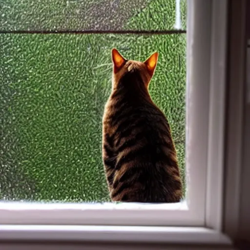 Image similar to photo of a cat watching martian terrain inside a window