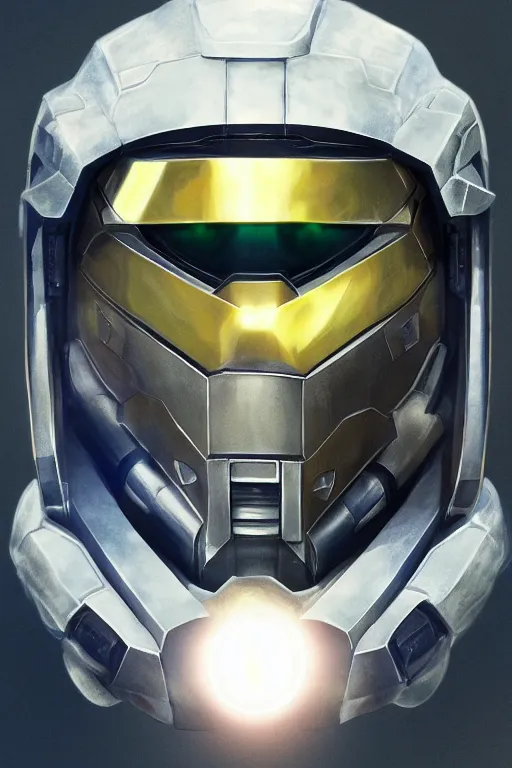 Image similar to robot ninja mask helmet halo master chief radiating a glowing aura global illumination ray tracing hdr fanart arstation by ian pesty and katarzyna da „ bek - chmiel