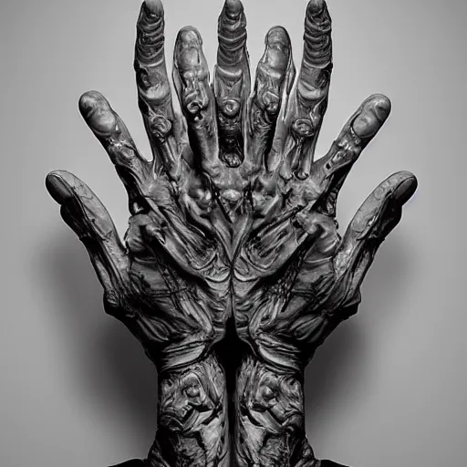 Image similar to hands, white background, translucent skin, scary, nightmare, ornate, melted, violent body parts, intricate detail, james jean, ash thorp, dystopian