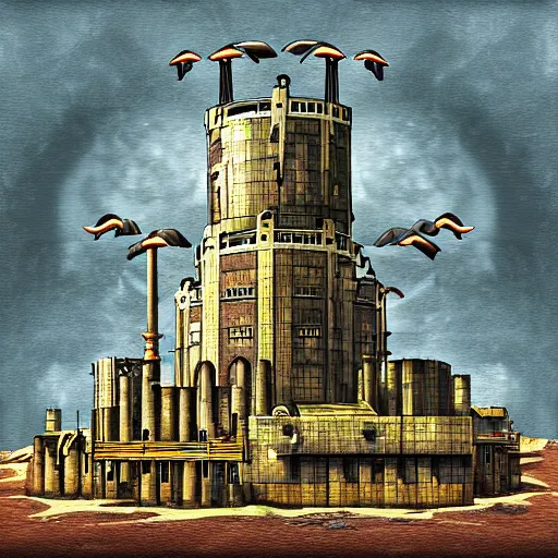 Prompt: an atompunk fortress, digital art