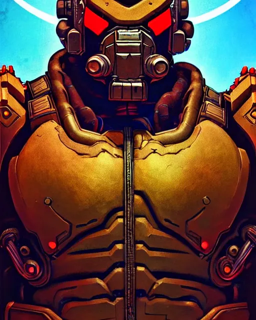 Image similar to doomfist from overwatch, character portrait, portrait, close up, concept art, intricate details, highly detailed, vintage sci - fi poster, retro future, vintage sci - fi art, in the style of chris foss, rodger dean, moebius, michael whelan, and gustave dore