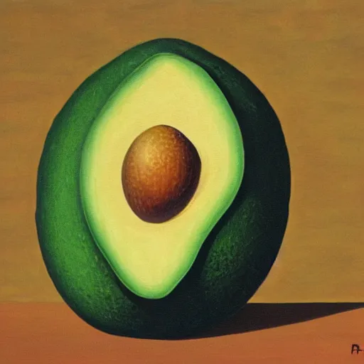 Image similar to painting of an avocado by rene magritte, hd, 4 k, detailed, award winning