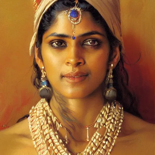 Image similar to a fit indian woman. highly detailed painting by gaston bussiere, craig mullins, j. c. leyendecker 8 k