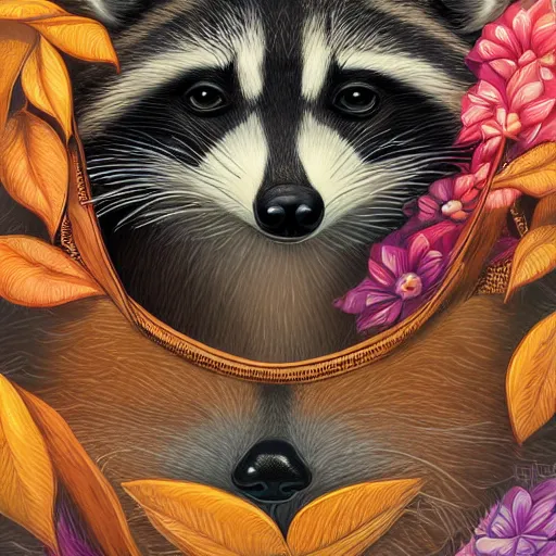 Image similar to Mischievous raccoon By Casey Weldon and Martine Johana, rich colors, intricate, elegant, highly detailed, centered, digital painting, artstation, concept art, smooth, sharp focus, illustration