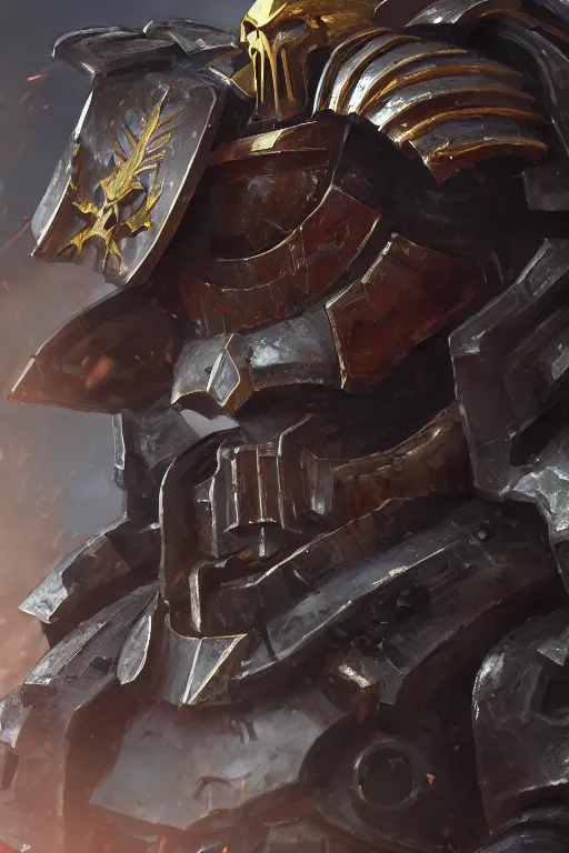 Image similar to armor portrait heros warhammer 4 0 k horus heresy fanart - the primarchs emperor by johannes helgeson animated with vfx concept artist & illustrator global illumination ray tracing hdr fanart arstation zbrush central hardmesh 8 k octane renderer comics stylized