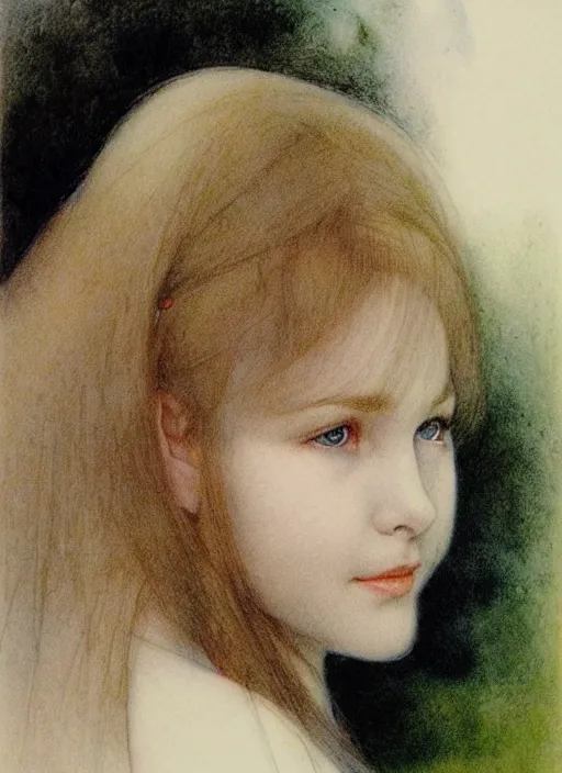 Image similar to a portrait of a pretty young lady by alan lee