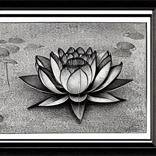 Image similar to illustration of lotus flower, etching by louis le breton, 1 8 6 9, 1 2 0 0 dpi scan