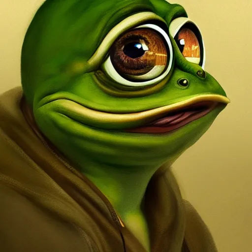 Image similar to portrait of the real life pepe the frog meme, expressive pose, futuristic, highly detailed, digital painting, artstation, concept art, smooth, sharp focus, dramatic light, studio light, by Artemisia Gentileschi