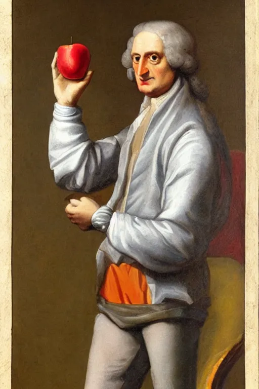 Image similar to isaac newton holding an apple