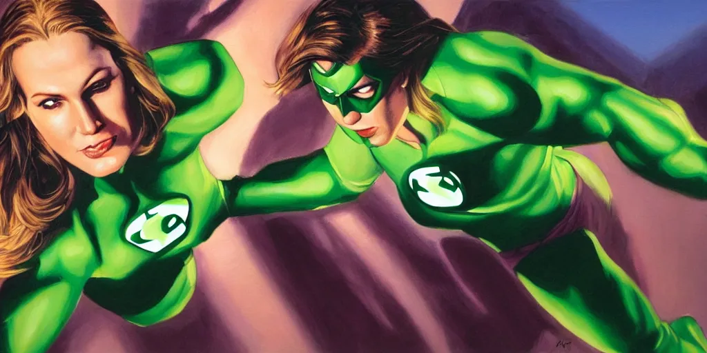 Image similar to Female portrait of Green Lantern in the morning sun, Alex Ross, oil painting